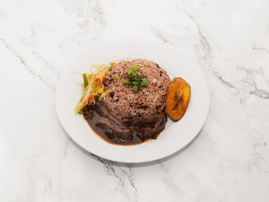 Caribbean curry goat with rice